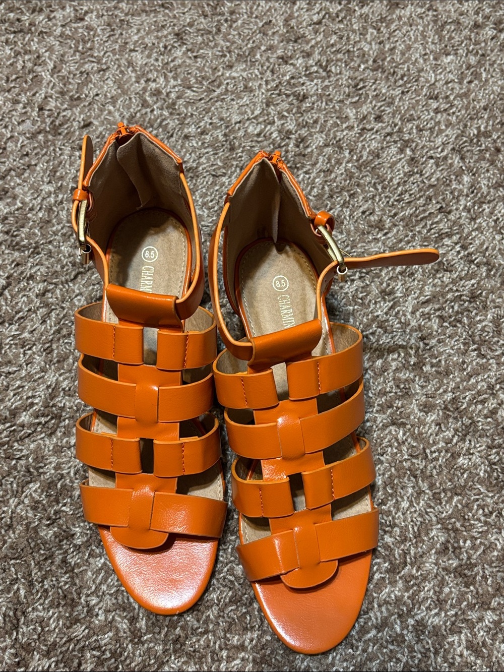 Women's Orange Strappy Woven Sandals with Ankle Buckle